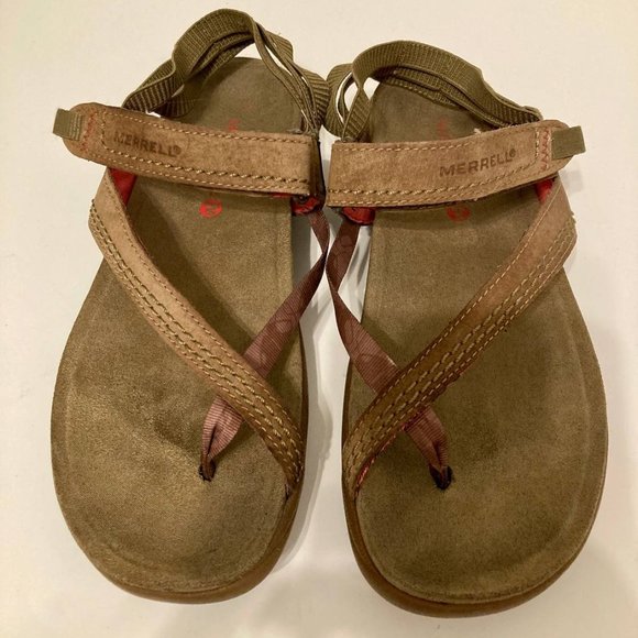 Merrell Kangaroo Sandals with Velcro Closure, SZ 8, Brown - Picture 3 of 10